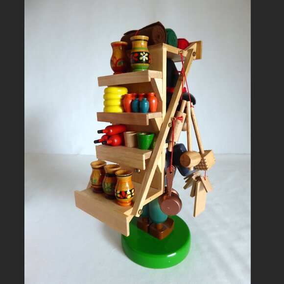 NEW 11” STEINBACH GERMANY MERCHANT MERCATOR PEDDLER WOOD INCENSE SMOKER - Picture 4 of 16